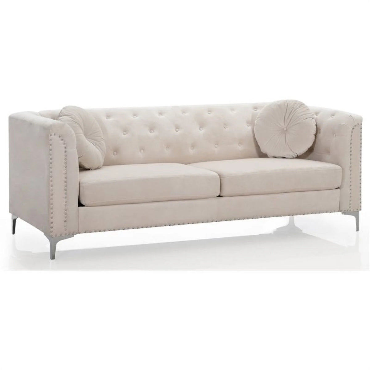 Velvet Sofa and Loveseat 2-Piece Set in Ivory J6165