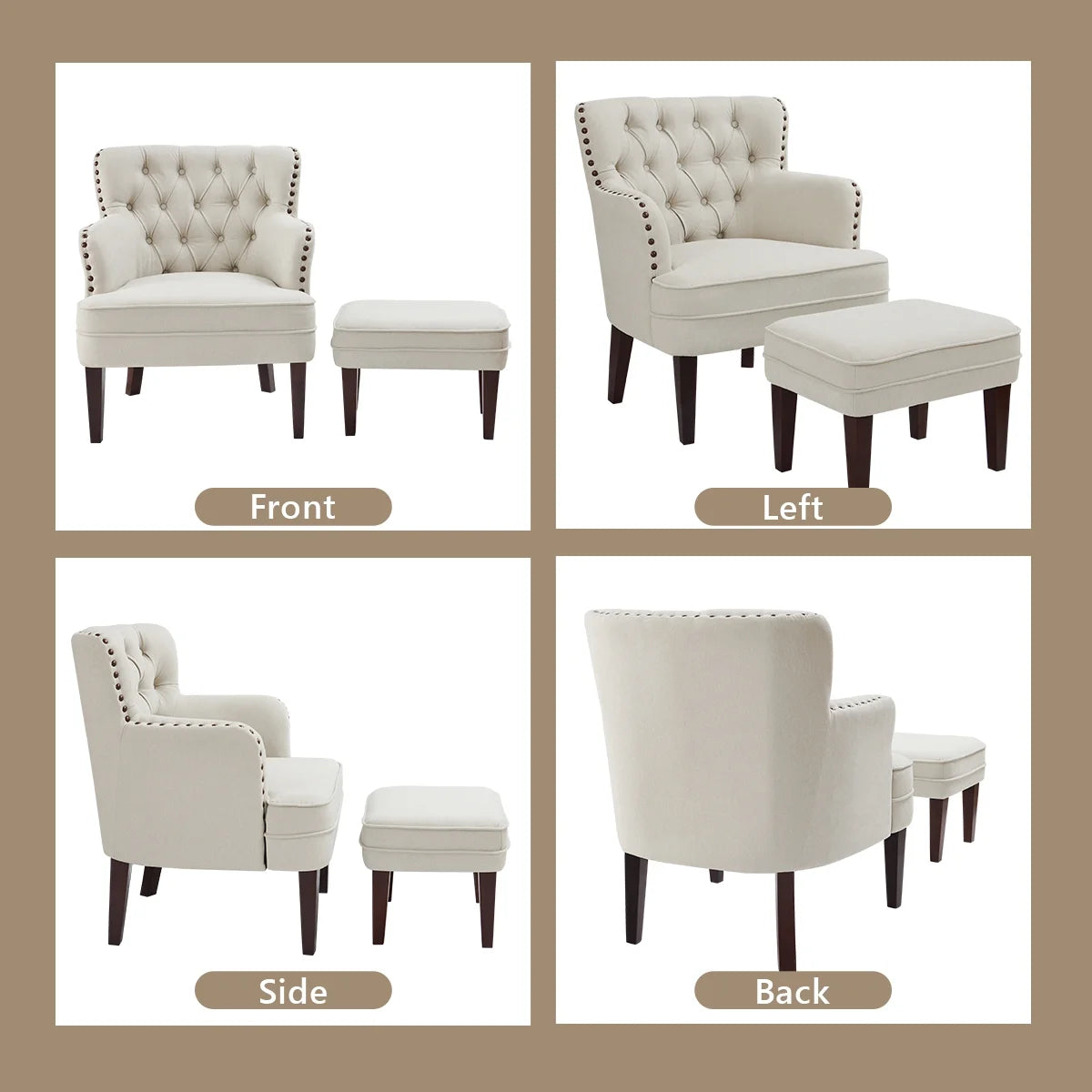Beige Tufted Accent Chair with Ottoman O341341
