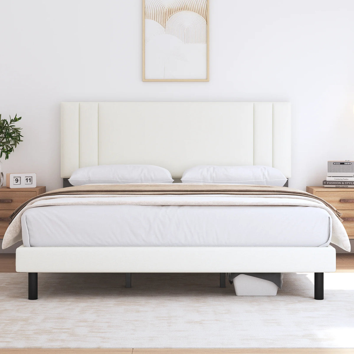 King Size Fabric Upholstered Platform Bed Frame D991