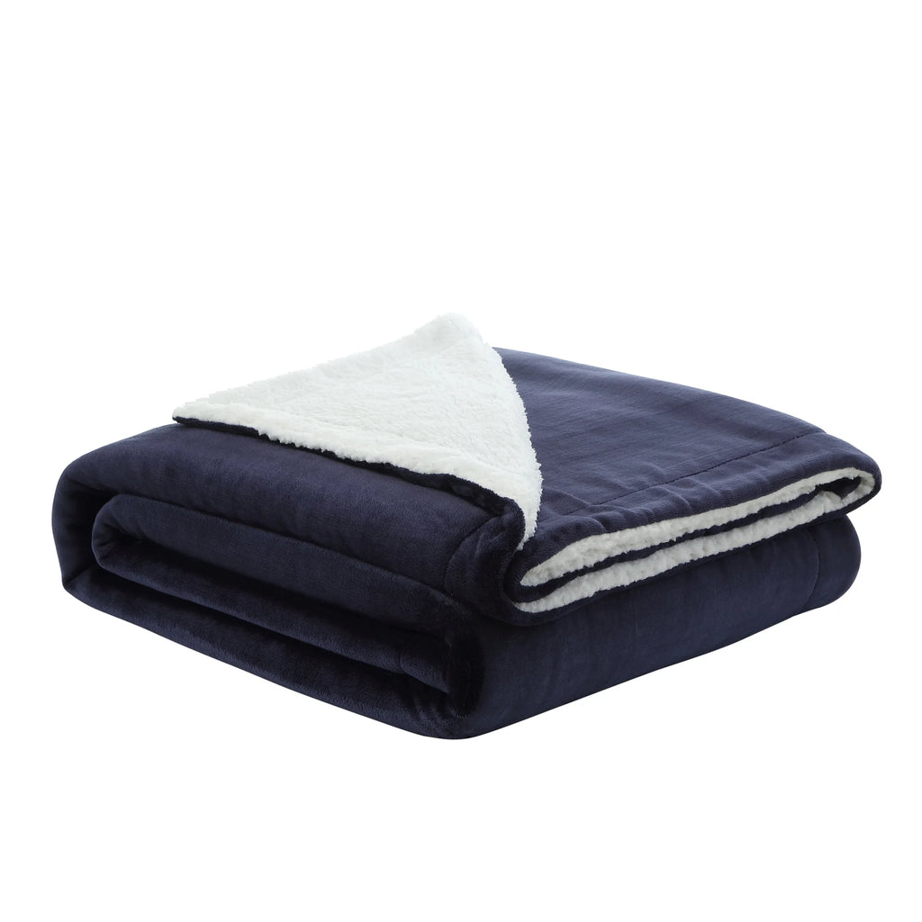 Flannel Reversible Sherpa Throw Blanket 60"x 80" Navy I306