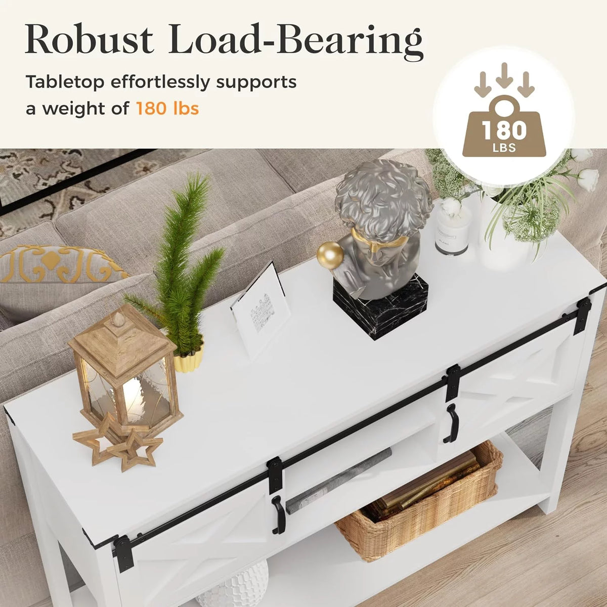 White Console Table with Storage and Shelves S6366