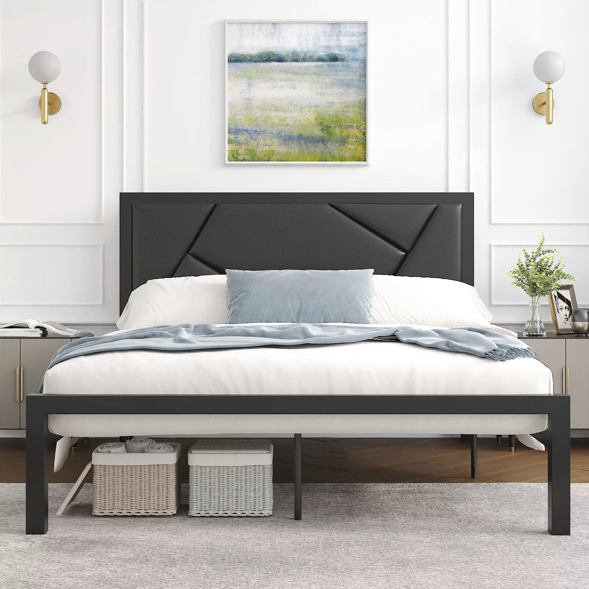 Twin Size Black Upholstered Bed Frame Z74748