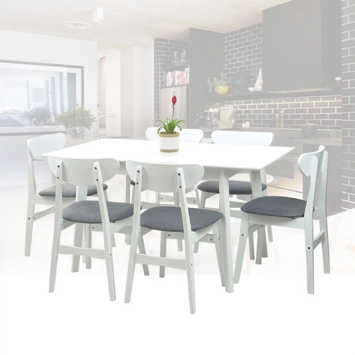 Solid Wood Dining Room Set of 6 with Extendable Table N500685