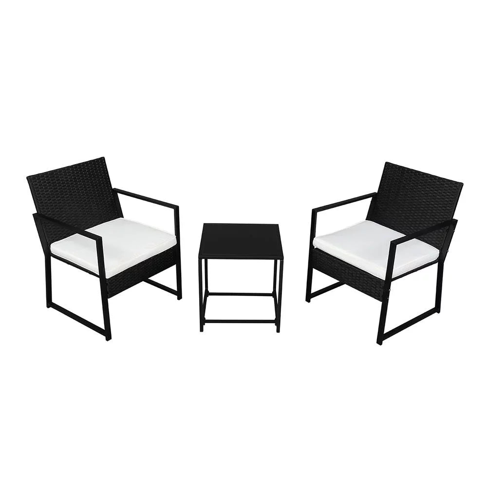 Black Wicker Patio Conversation Set with Table P28432