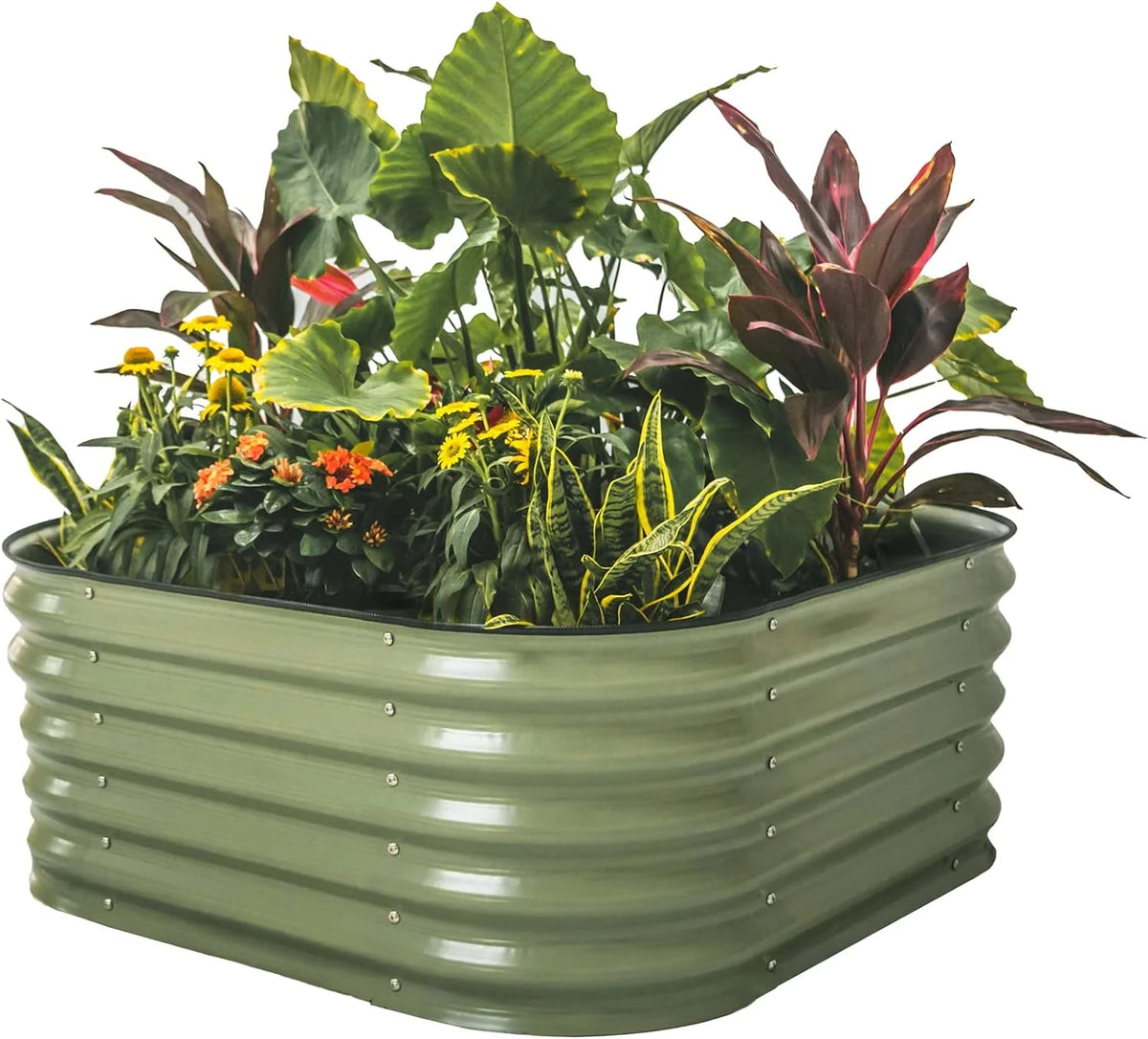 17" Tall 4 in 1 Modular Metal Raised Garden Bed Kit Olive Green F18170