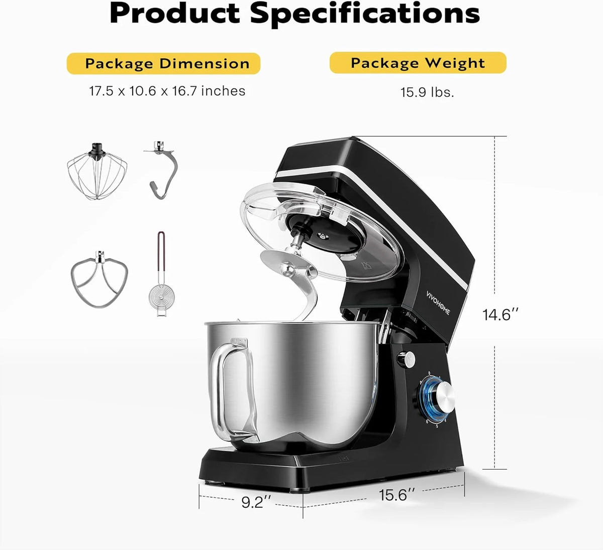 7.5 Quart 660W 6-Speed Tilt-Head Stand Mixer Black Q3632