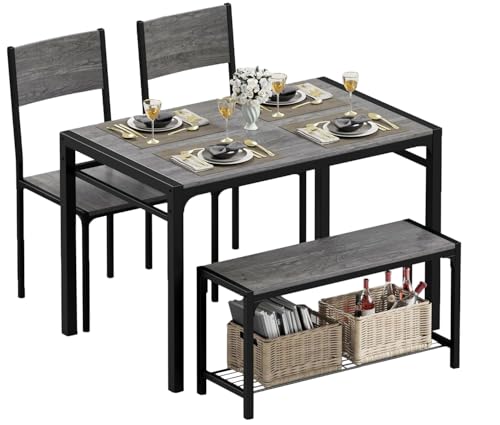 43.3" Dining Table Set for 4 with Bench & 2 Chairs Grey H2404