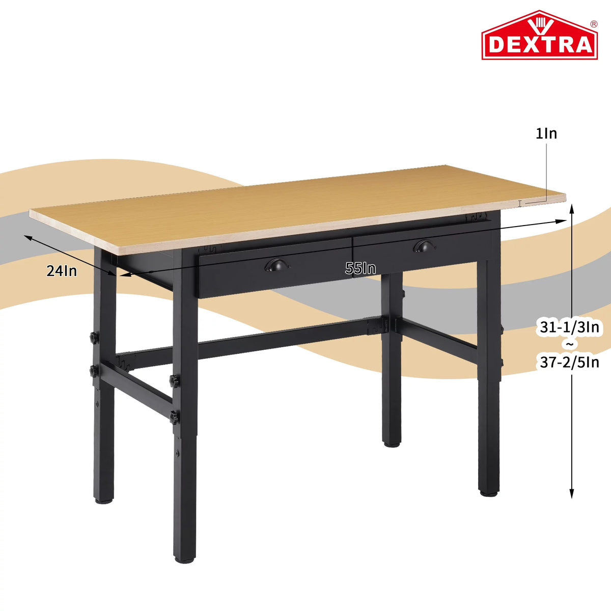 55'' Adjustable Work Bench with Power Outlets and Drawers U7518