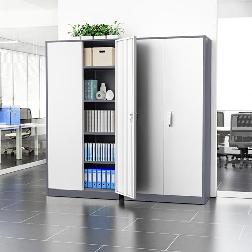 72" Black Lockable Metal Storage Cabinet with 4 Adjustable Shelves I2597