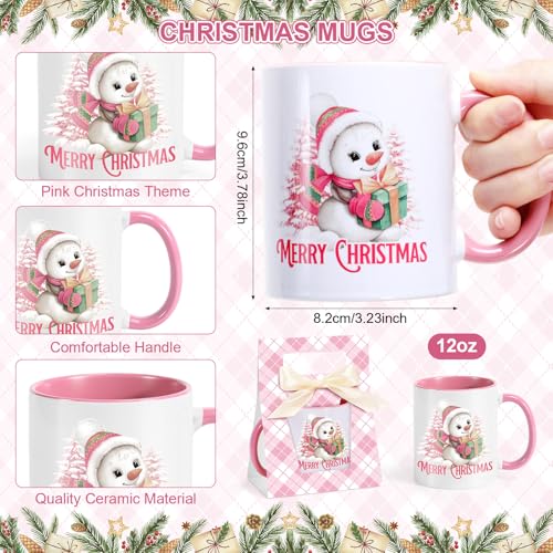 6 Sets Pink Ceramic Christmas Mugs 12 oz F781854