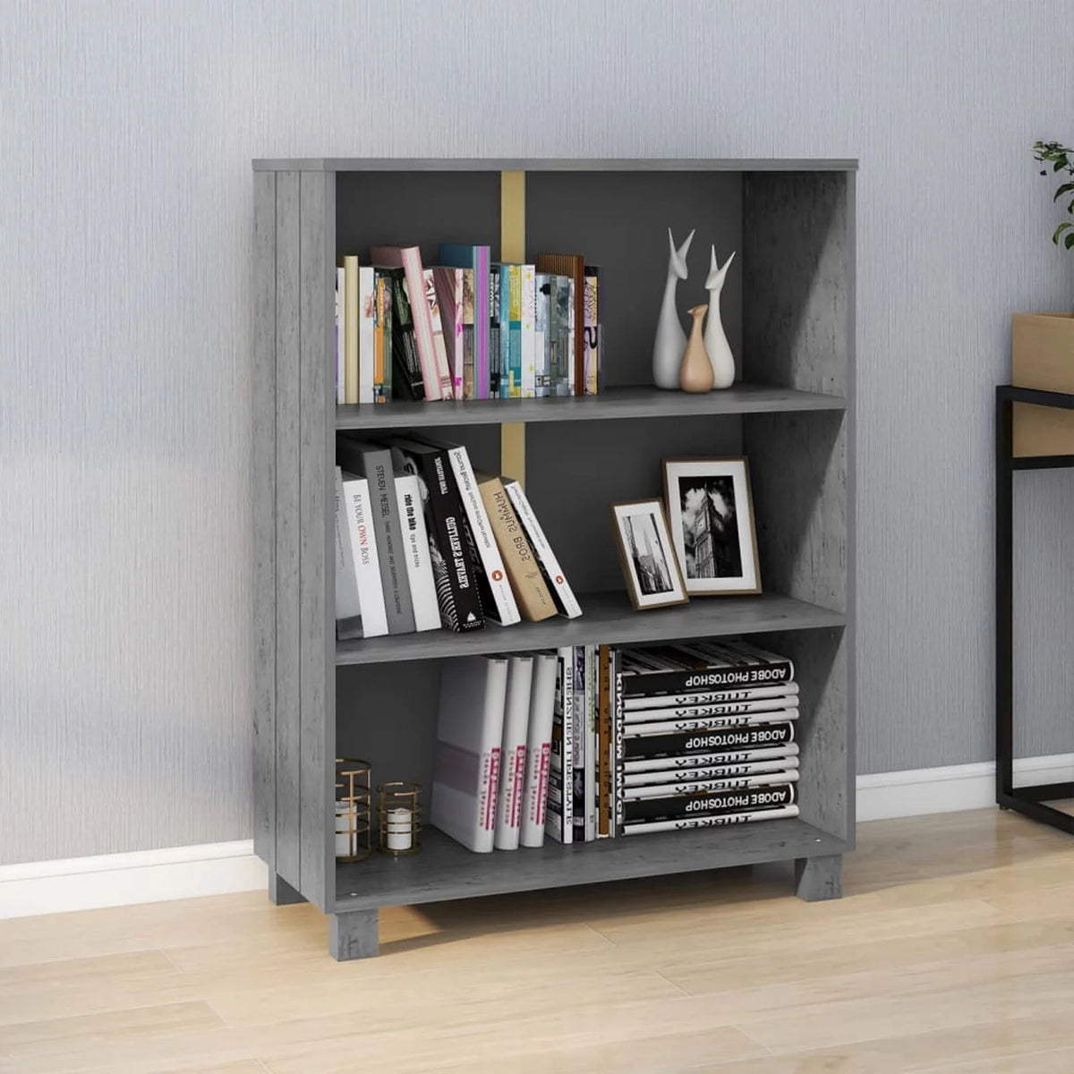 Dark Gray Solid Wood Pine Book Cabinet I727