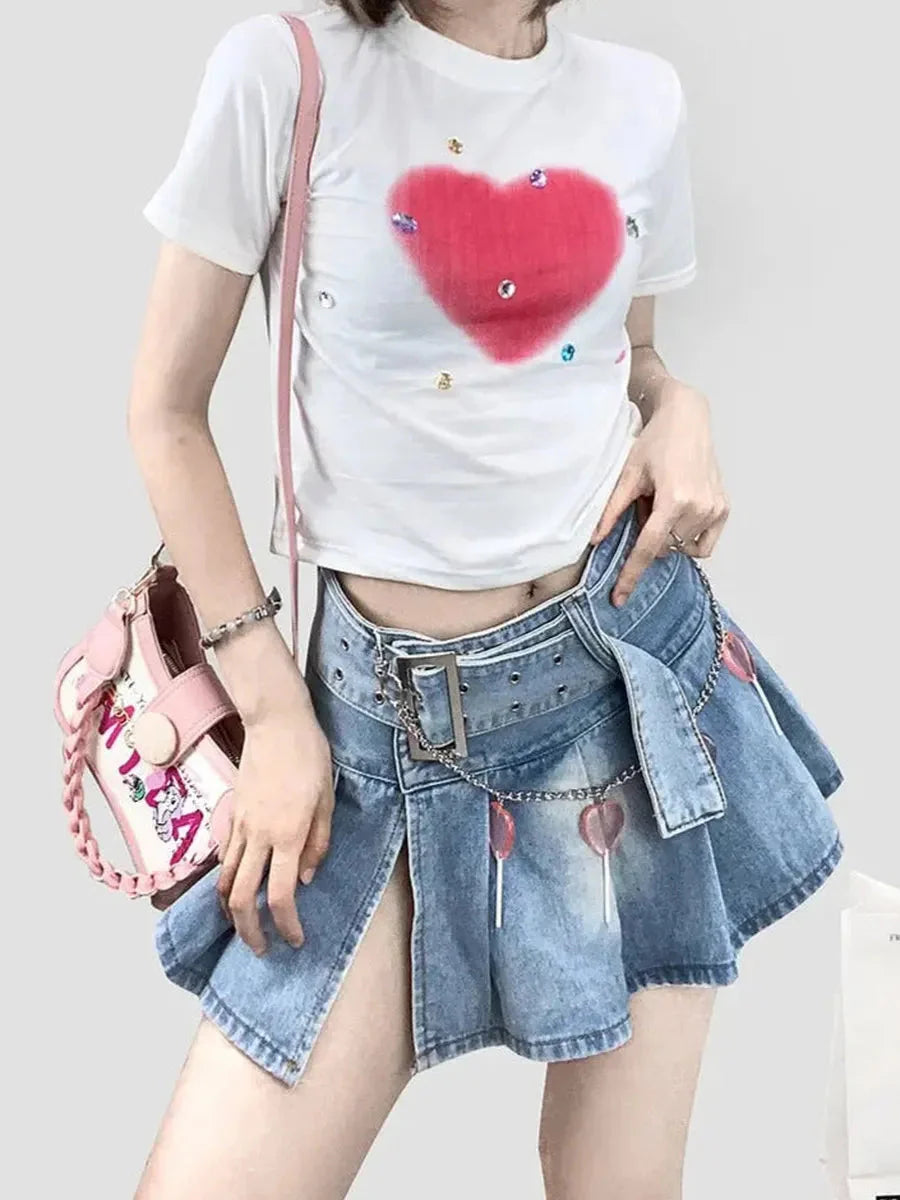 Low Waist Denim Split Skirt U47827
