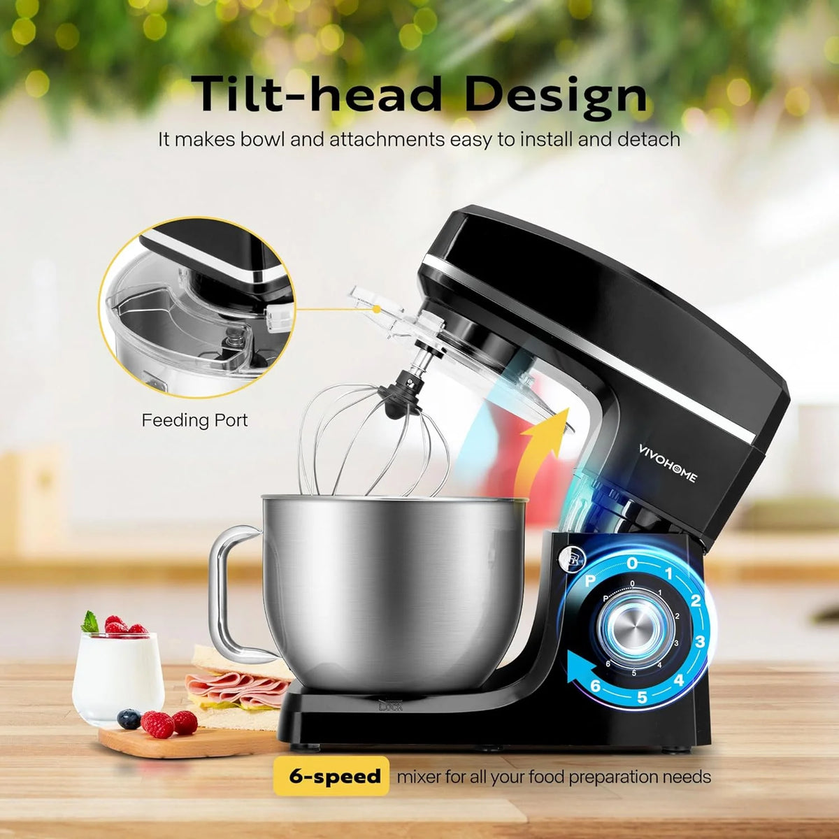 7.5 Quart 660W 6-Speed Tilt-Head Stand Mixer Black Q3632
