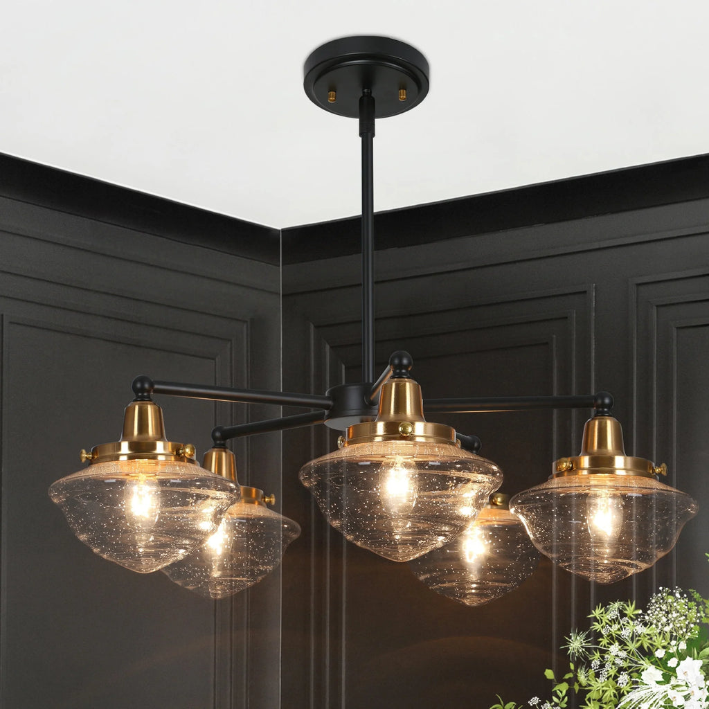 Black Gold 5-Light Wheel Chandelier W990688
