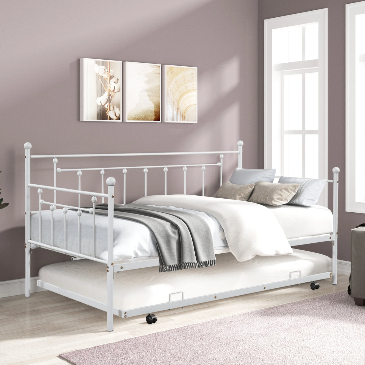 Twin Size Light Gray Metal Daybed with Trundle B5301