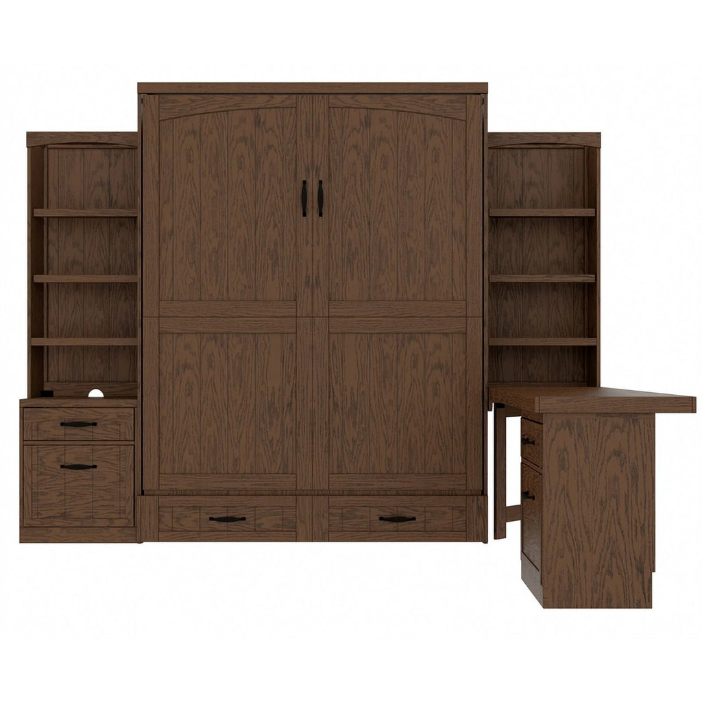 Brown Queen Size Solid Wood 4-Drawer Murphy Bed J733001