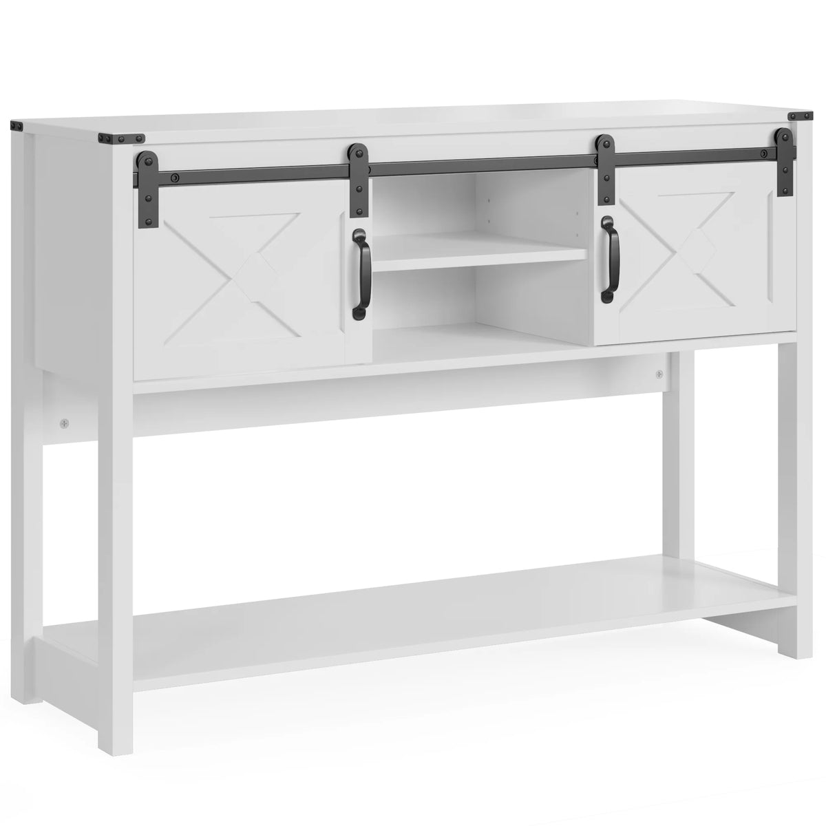 White Console Table with Storage and Shelves S6366