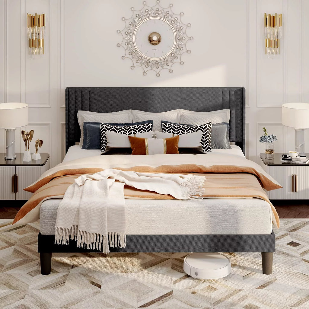 Full Bed Frame with 4 Drawers and Adjustable Headboard Dark Grey B771207